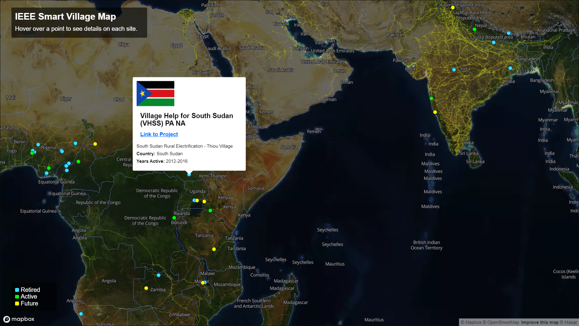 IEEE Smart Village field-program map (screenshot) — open live map